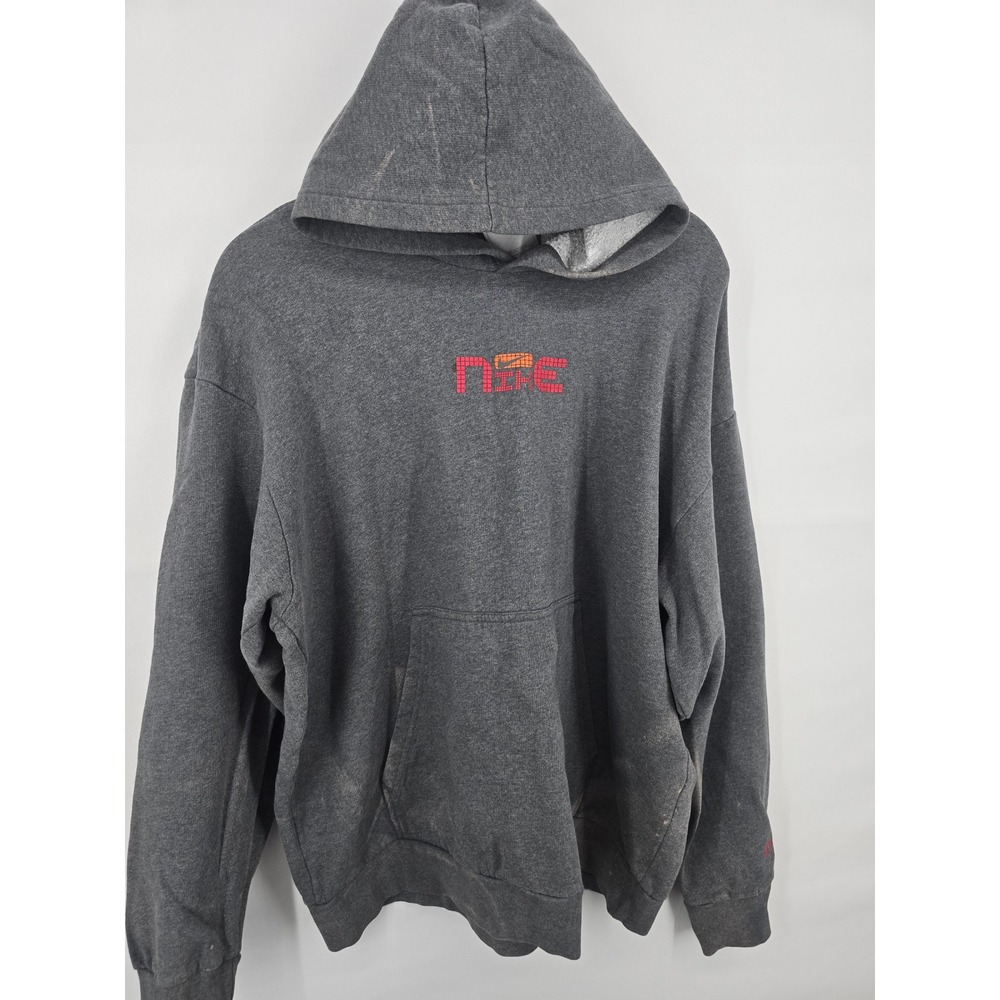 Nike Mens XL Charcoal Grey Pixel Logo Pullover Hoodie Fleece Sweatshirt
